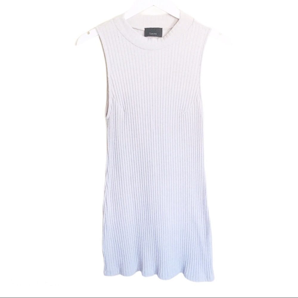 LUMIERE Nordstrom Grey Ribbed Mock Neck Sleeveless Mini Dress Small